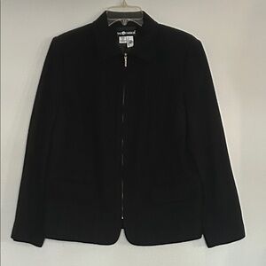 Sag Harbor 💯 Wool Women's Classic Black Zip Front Lined Blazer size 12